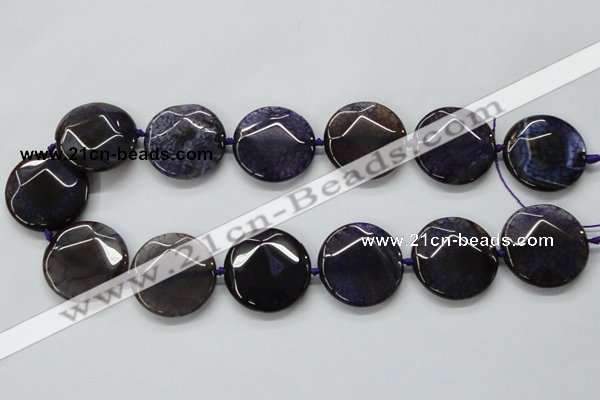 CAA564 15.5 inches 30mm faceted flat round dragon veins agate beads