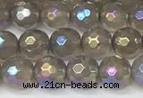 CAA5645 15 inches 6mm faceted round AB-color grey agate beads