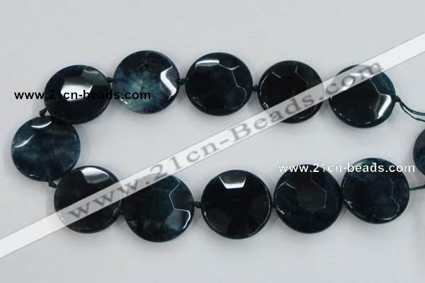 CAA565 15.5 inches 35mm faceted flat round dragon veins agate beads