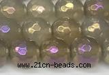 CAA5651 15 inches 8mm faceted round AB-color grey agate beads