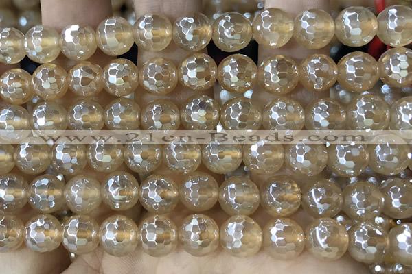 CAA5656 15 inches 8mm faceted round AB-color yellow agate beads