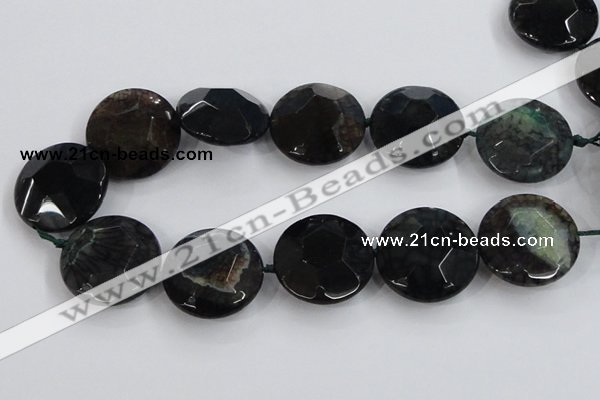 CAA566 15.5 inches 35mm faceted flat round dragon veins agate beads