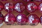 CAA5660 15 inches 6mm faceted round AB-color red agate beads