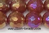 CAA5666 15 inches 8mm faceted round AB-color red agate beads