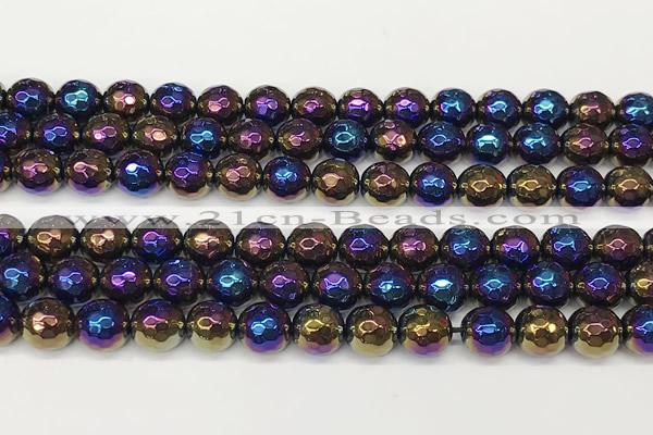 CAA5681 15 inches 8mm faceted round AB-color black agate beads