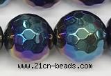 CAA5683 15 inches 12mm faceted round AB-color black agate beads