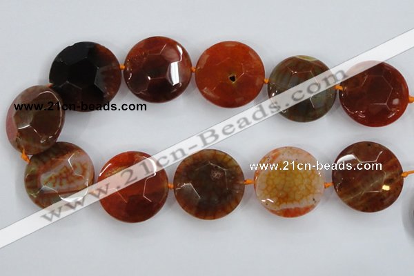 CAA571 15.5 inches 35mm faceted flat round dragon veins agate beads