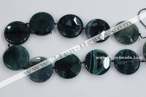 CAA572 15.5 inches 40mm faceted flat round dragon veins agate beads