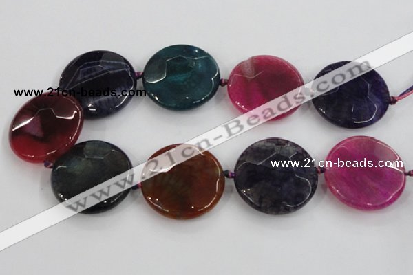 CAA574 15.5 inches 45mm faceted flat round dragon veins agate beads