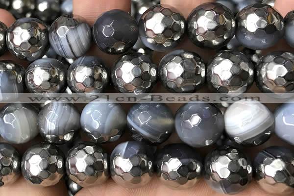 CAA5879 15 inches 6mm,8mm,10mm & 12mm faceted round electroplated banded agate beads