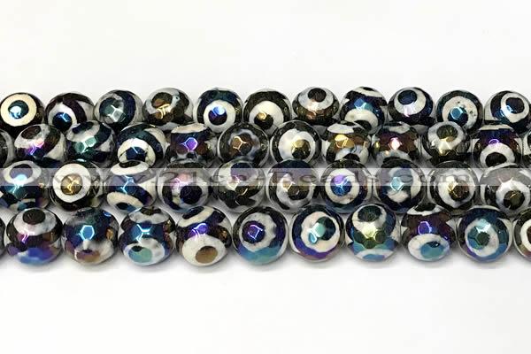 CAA5939 8mm, 10mm & 12mm faceted round AB-color tibetan agate beads