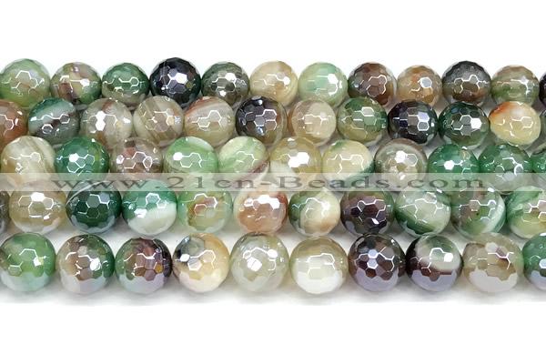 CAA5975 15 inches 10mm faceted round AB-color line agate beads