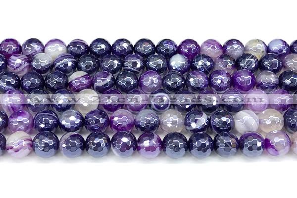 CAA5983 15 inches 8mm faceted round AB-color line agate beads