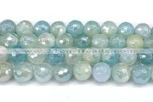 CAA6003 15 inches 12mm faceted round AB-color line agate beads