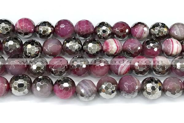 CAA6015 15 inches 12mm faceted round electroplated line agate beads