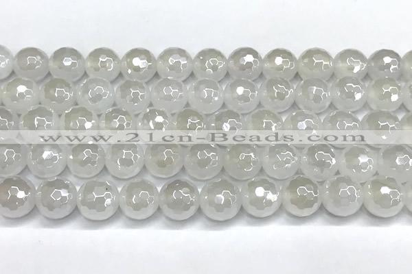 CAA6032 15 inches 10mm faceted round AB-color white agate beads