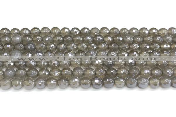 CAA6038 15 inches 6mm faceted round AB-color grey agate beads