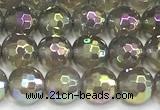 CAA6042 15 inches 6mm faceted round AB-color grey agate beads