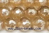 CAA6051 15 inches 8mm faceted round AB-color yellow agate beads