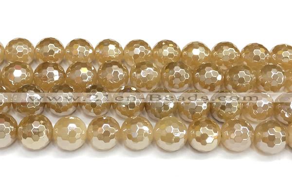 CAA6053 15 inches 12mm faceted round AB-color yellow agate beads