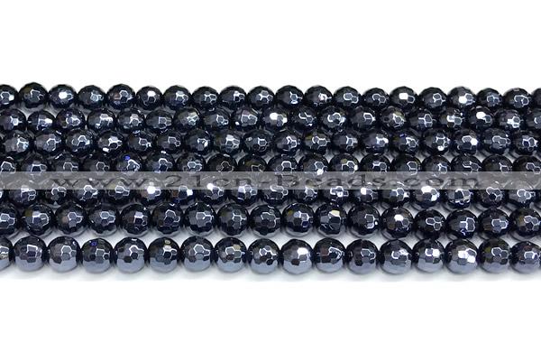 CAA6058 15 inches 6mm faceted round AB-color black agate beads