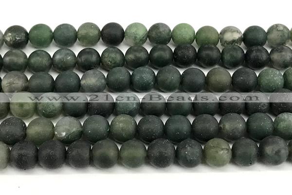 CAA6074 15 inches 12mm round matte moss agate beads