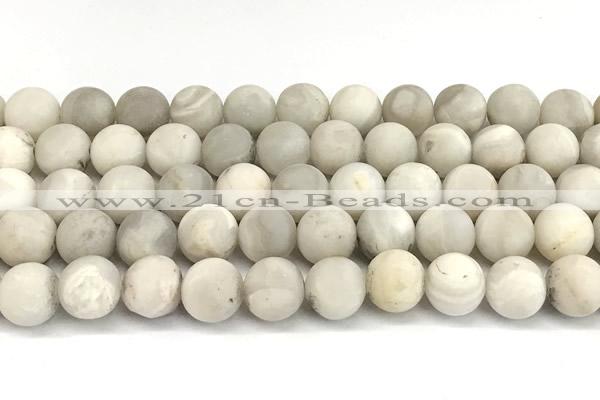 CAA6079 15 inches 12mm round matte white crazy lace agate beads