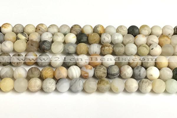 CAA6081 15 inches 6mm round matte bamboo leaf agate beads