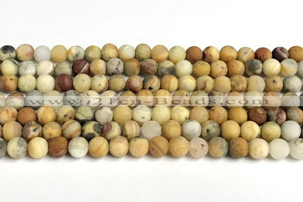 CAA6086 15 inches 6mm round matte yellow crazy lace agate beads