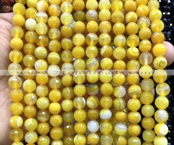 CAA6310 15 inches 6mm faceted round yellow banded agate beads
