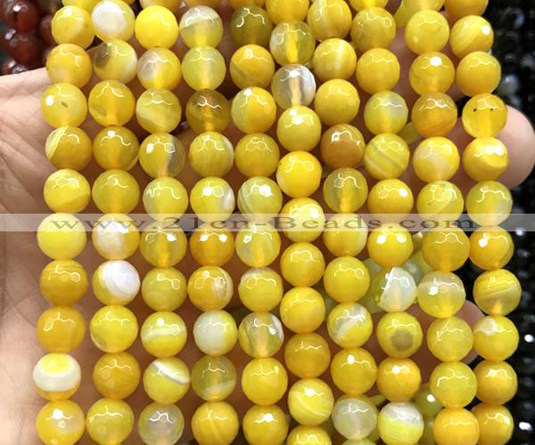 CAA6311 15 inches 8mm faceted round yellow banded agate beads