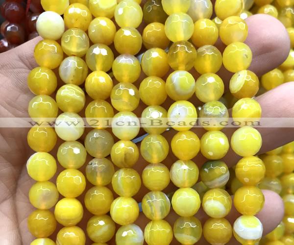 CAA6312 15 inches 10mm faceted round yellow banded agate beads