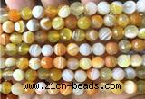 CAA6316 15 inches 8mm faceted round orange banded agate beads