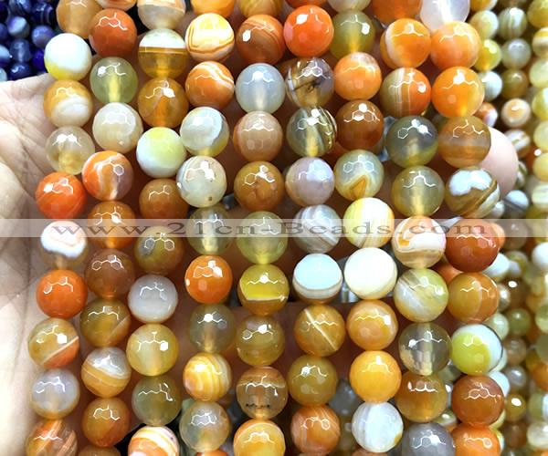 CAA6317 15 inches 10mm faceted round orange banded agate beads