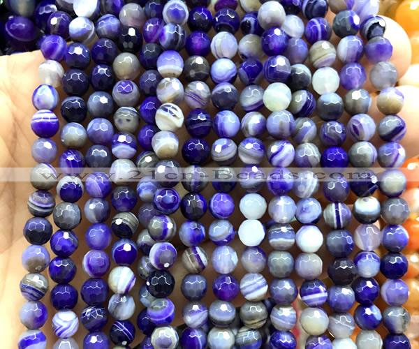 CAA6320 15 inches 6mm faceted round purple banded agate beads