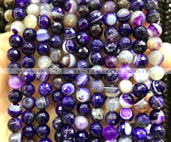 CAA6321 15 inches 8mm faceted round purple banded agate beads