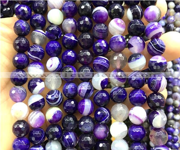 CAA6322 15 inches 10mm faceted round purple banded agate beads
