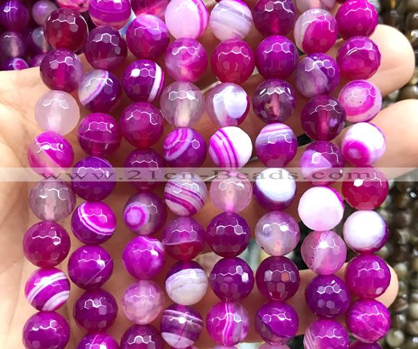 CAA6327 15 inches 10mm faceted round fuchsia banded agate beads