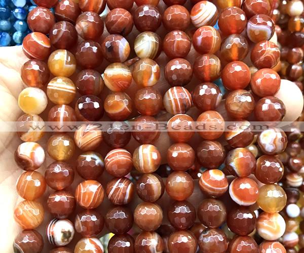 CAA6332 15 inches 10mm faceted round red banded agate beads