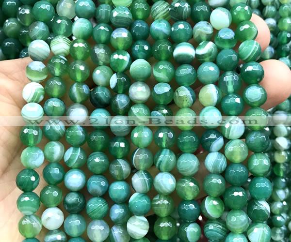 CAA6341 15 inches 8mm faceted round green banded agate beads