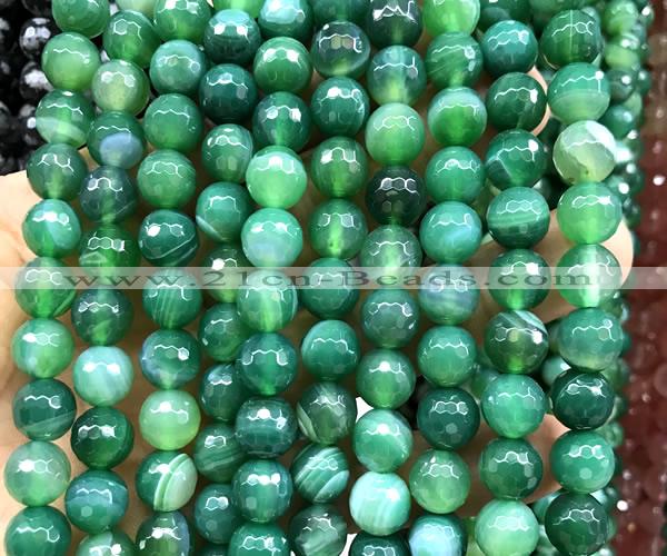 CAA6342 15 inches 10mm faceted round green banded agate beads