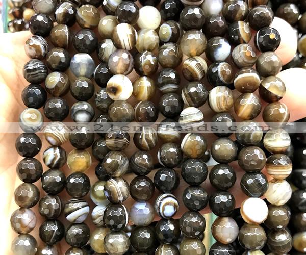 CAA6346 15 inches 8mm faceted round coffee banded agate beads