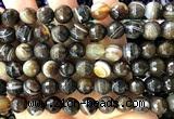 CAA6347 15 inches 10mm faceted round coffee banded agate beads