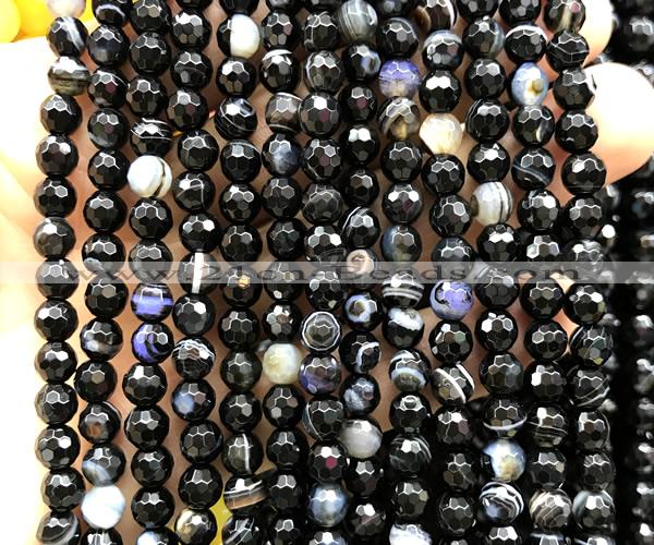 CAA6350 15 inches 6mm faceted round black banded agate beads