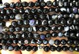CAA6350 15 inches 6mm faceted round black banded agate beads