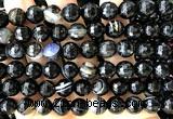 CAA6352 15 inches 10mm faceted round black banded agate beads