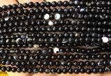 CAA6400 15 inches 4mm round black banded agate beads wholesale