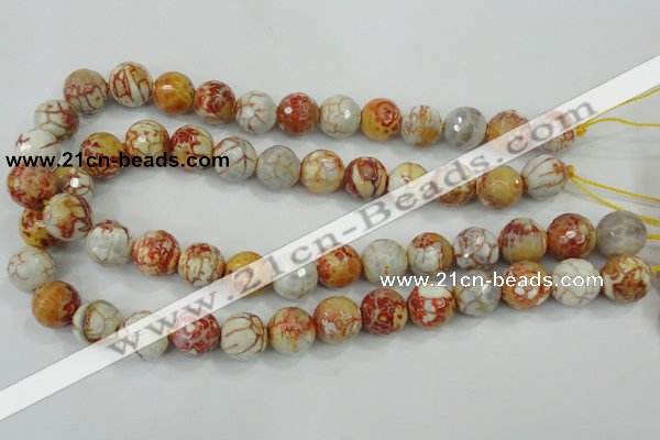 CAA729 15.5 inches 14mm faceted round fire crackle agate beads