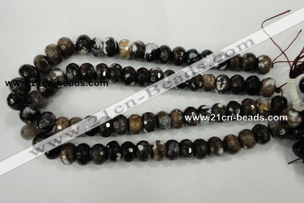 CAA732 10*14mm faceted rondelle fire crackle agate beads