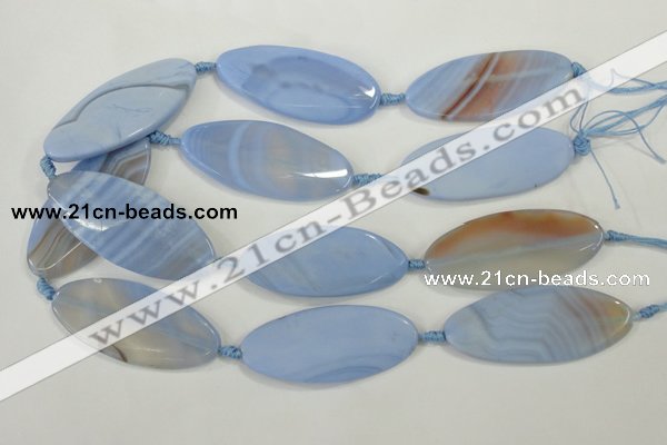 CAA747 15.5 inches 25*55mm twisted oval blue lace agate beads wholesale